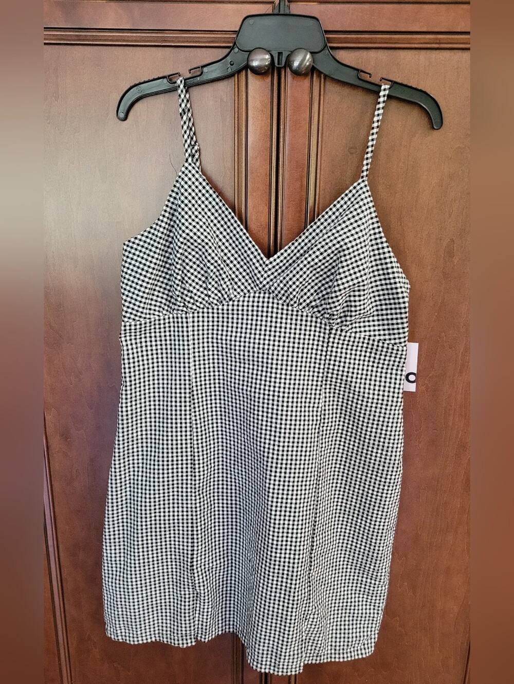 SO Black White Gingham Plaid Out of office Spaghetti strap Dress Lined NEW